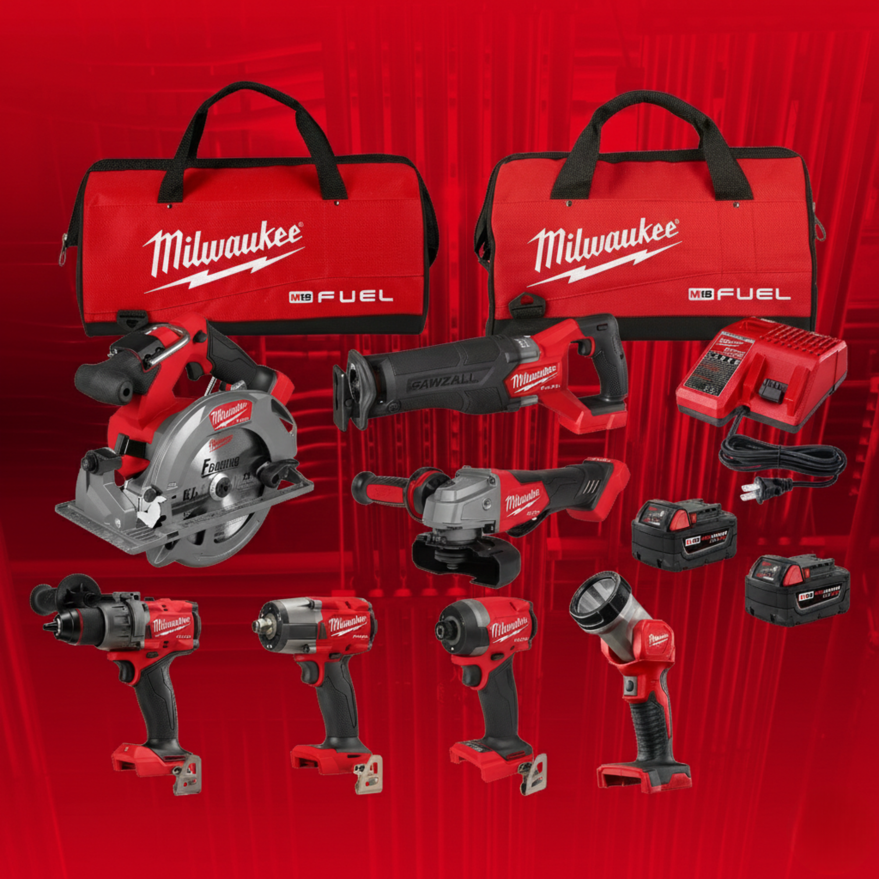MILWAUKEE M18 KRAFTSTOFFSET – 7 PROFESSIONELLE WERKZEUGE